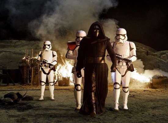 Star Wars: The Force Awakens Kylo Ren (Adam Driver) with Stormtroopers Ph: David James ©Lucasfilm 2015 